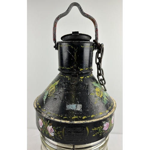 1311 - A vintage A19117 Meteorite galvanised metal handpainted ships/canal boat Masthead lamp. Painted blac... 