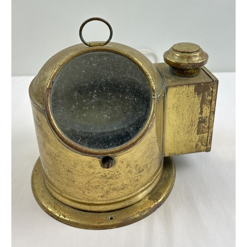 1312 - An antique ships binnacle gimbal compass by Sestrel in brass housing with side burner - has been con... 