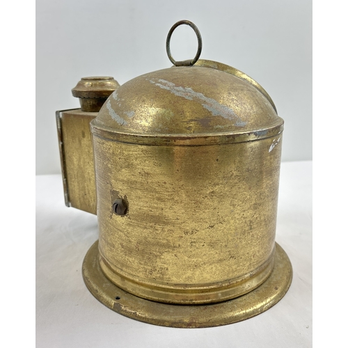 1312 - An antique ships binnacle gimbal compass by Sestrel in brass housing with side burner - has been con... 