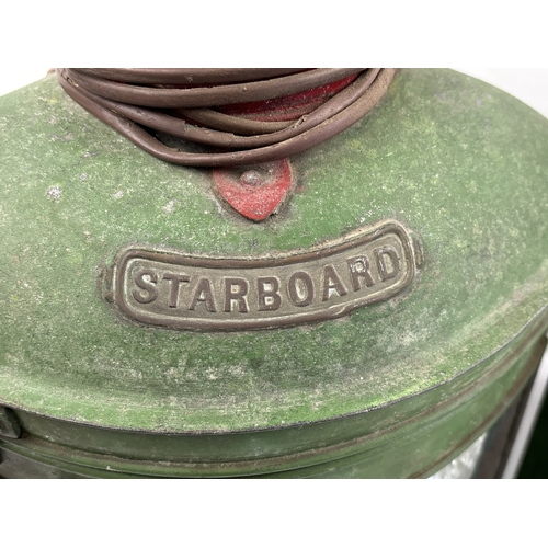 1313 - A very large pair of vintage ships Port & Starboard lanterns, painted green & red - have been conver... 