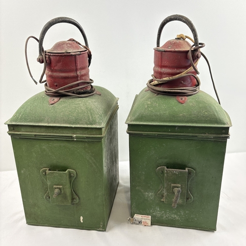 1313 - A very large pair of vintage ships Port & Starboard lanterns, painted green & red - have been conver... 