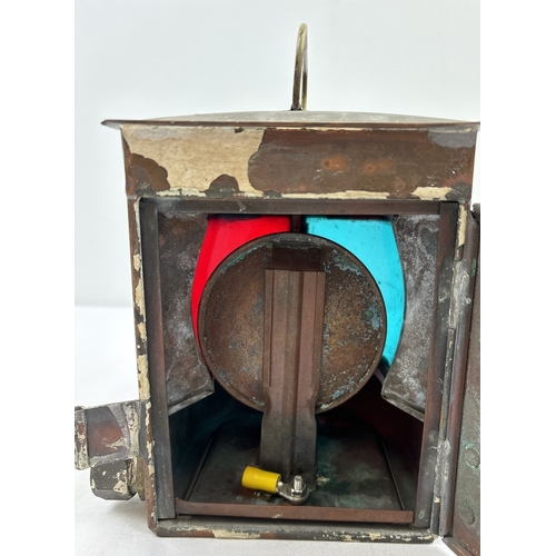 1322 - A vintage copper ACDL Improved Combination ships lantern with dual coloured lens. Name plaque to top... 