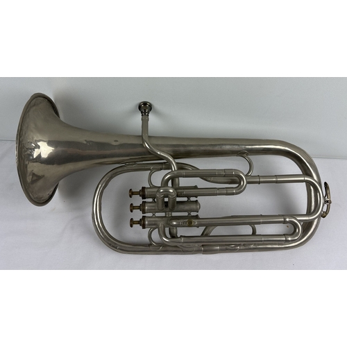 1340 - A vintage Butler, Haymarket London, saxhorn with mouthpiece. Approx. 51cm long, diameter of bell app... 