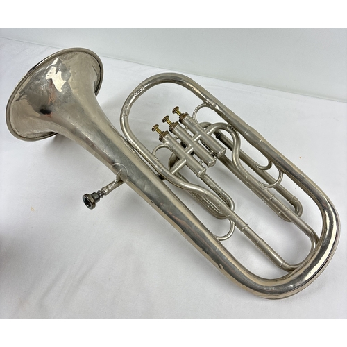 1340 - A vintage Butler, Haymarket London, saxhorn with mouthpiece. Approx. 51cm long, diameter of bell app... 