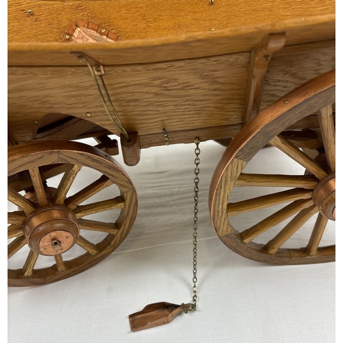 1388 - A wooden model of an Essex wagon with spoked wheels, bent heel shafts and copper & brass hardware. A... 