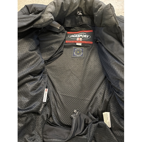 1397 - An Ace Sport polyester motorbike jacket and trousers with impact protection. Scotchlite lining to ja... 