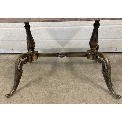 1466 - An ornately designed French brass based coffee table with a pink marble rectangular shaped top (not ... 