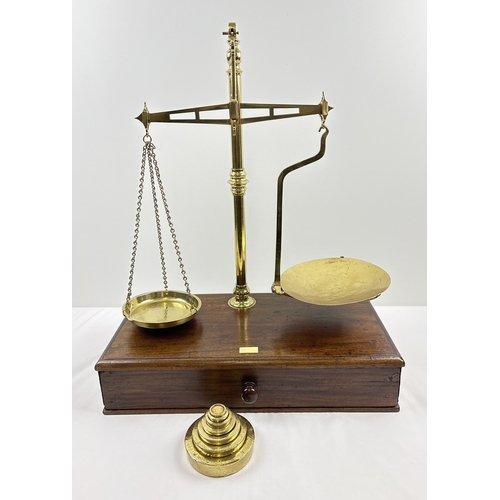 1195 - A large set of Victorian brass Avery Ltd travelling apothecary scales with mahogany case. With brass... 