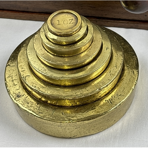 1195 - A large set of Victorian brass Avery Ltd travelling apothecary scales with mahogany case. With brass... 