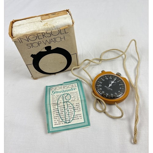 1225 - A vintage 1970's Ingersoll 1/10th stopwatch with original packaging and guarantee (dated 1976). With... 