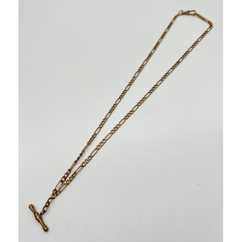 1077 - A 9ct gold Figaro Albert chain necklace with T bar. Chain length 18 inches, overall length 20 inches... 