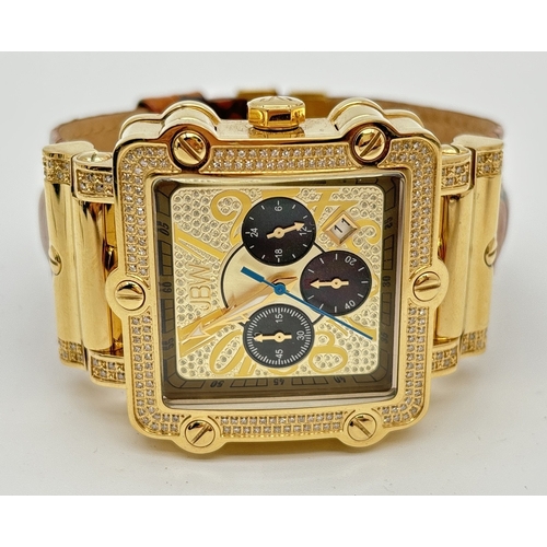 1165 - A men's Phantom chronograph diamond set wristwatch by JBW. Large square 18ct gold plated stainless s... 