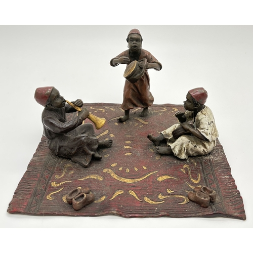 1201 - After Franz Bergmann - Arabian style cold painted bronze of children playing musical instruments. Ap... 