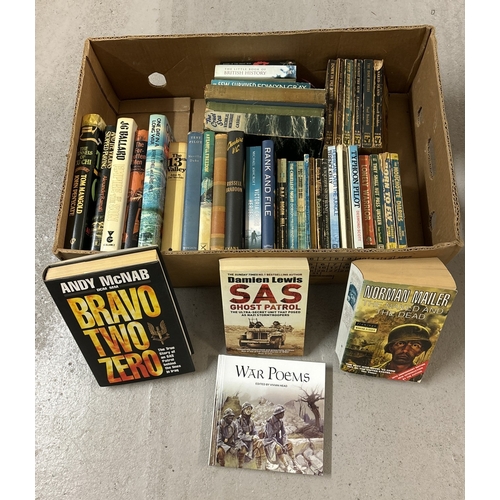 1204 - A box of assorted vintage & modern military & war related books, mostly fiction. To include 1950's p... 