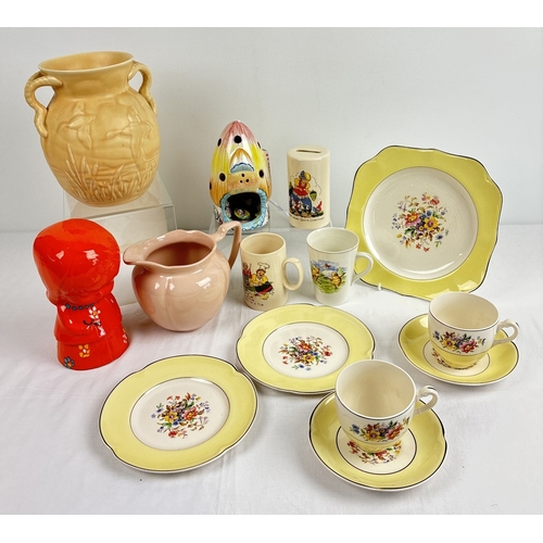 1246 - A collection of mid century ceramics to include Shorter & Sons, 2 handled vase with embossed flying ... 