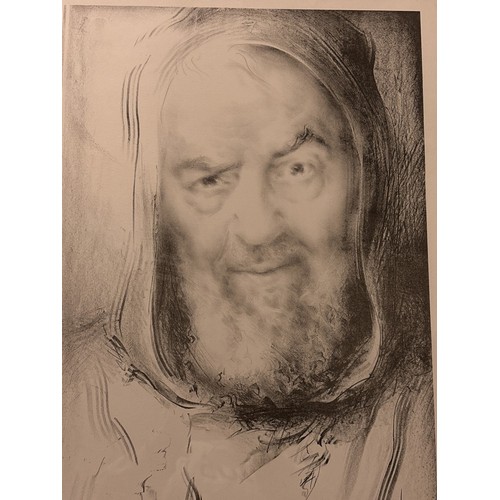 1374 - A signed lithograph of a sketch Padre Pio of Pietrelcino, Italian Capuchin friar, priest and Saint. ... 