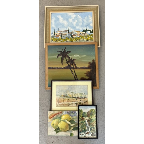 1386 - 5 assorted vintage oil paintings and watercolours, to include 2 signed oil paintings - framed. Lot a... 