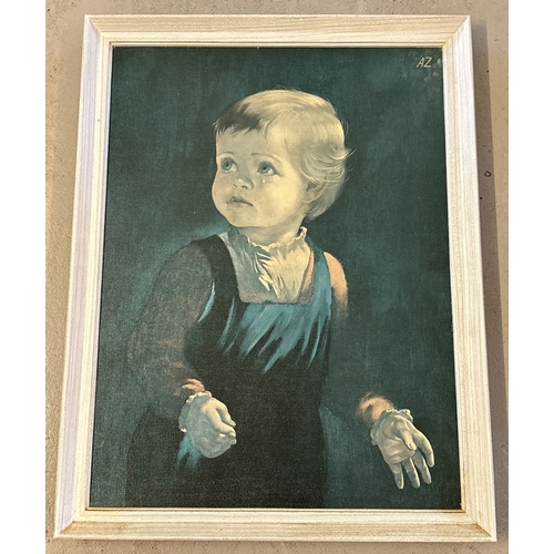 1388 - A large retro mid century framed print of a Crying Boy 'Childhood' by Anna Zinkeisen no 5358. Frame ... 