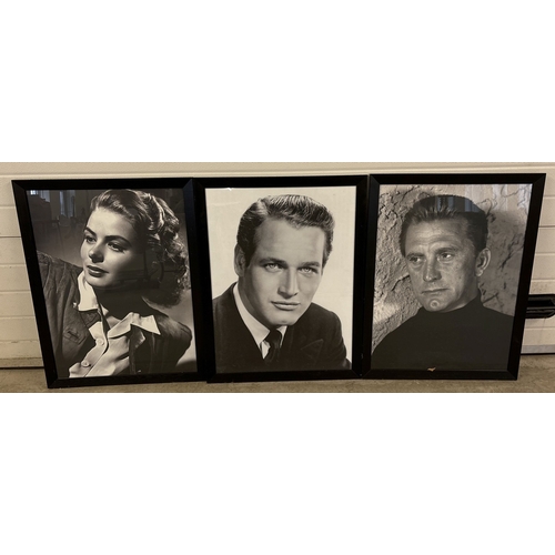 1392 - 3 large black & white poster prints of prolific actors from the 1950's & 60's, in modern black wood ... 