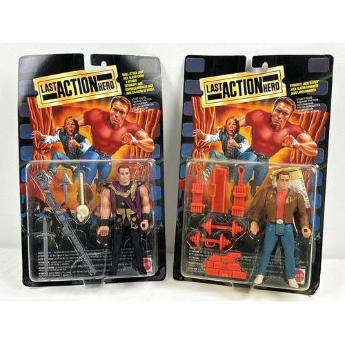 2 Last Action Hero 5.5" action figure sets, carded and unopened, from Mattel, 1993. Dynamite Jack Slater with lever action arm movement together with Skull Attack Jack with firing movement.