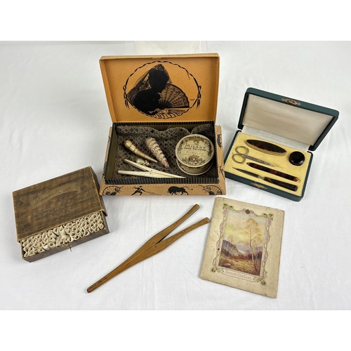 1379 - A quantity of assorted vintage vanity items and collectables to include hat pins, cased faux tortois... 