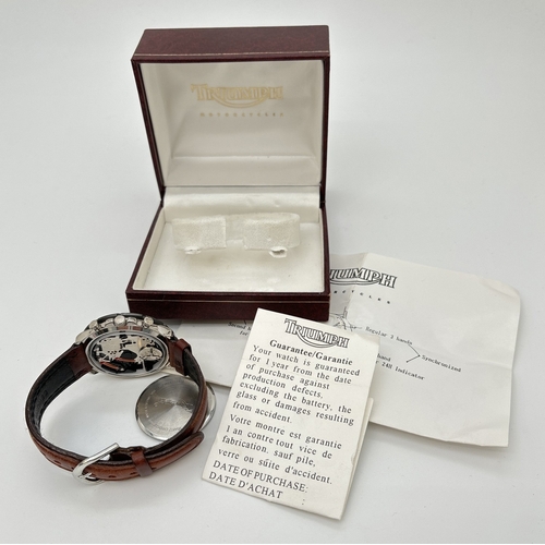 1170 - A boxed Triumph Motorcycles chronograph quartz wristwatch with rotating bezel. Stainless steel case ... 