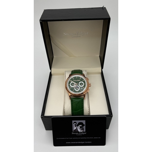 1163 - Limited Edition automatic chronograph wristwatch by Swan & Edgar SE10069325, in green, boxed as new.... 