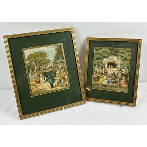 1386 - 2 framed and glazed vintage coloured prints of Victorian children by Walter crane. Smaller print dep... 