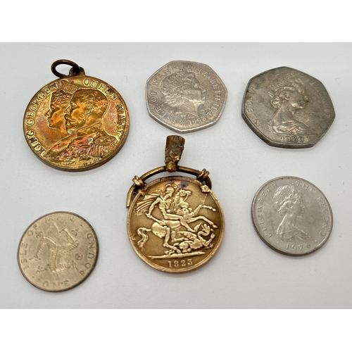 1229 - A small collection of assorted Isle of Man coins, medallions and enamelled badges. To include George... 