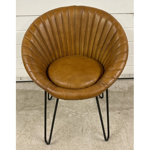 1416 - A retro style brown leather tub chair with black metal legs. Approx. 74cm tall.