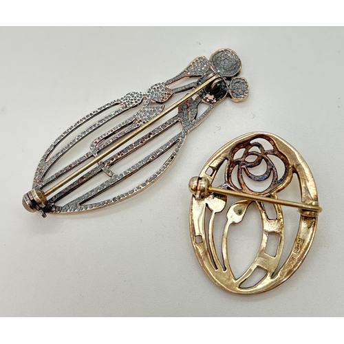 28 - 2 silver Rennie Mackintosh style brooches of the classic rose design. Both stamped 925. Largest appr... 