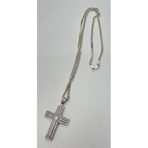 182 - A large 925 silver cross pendant necklace with 24