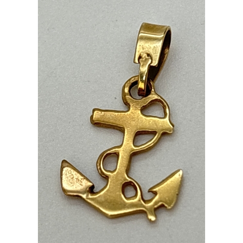 78 - A 14ct gold pendant in the form of an anchor with rope. Gold marks to inside of bale. Approx. 2cm lo... 