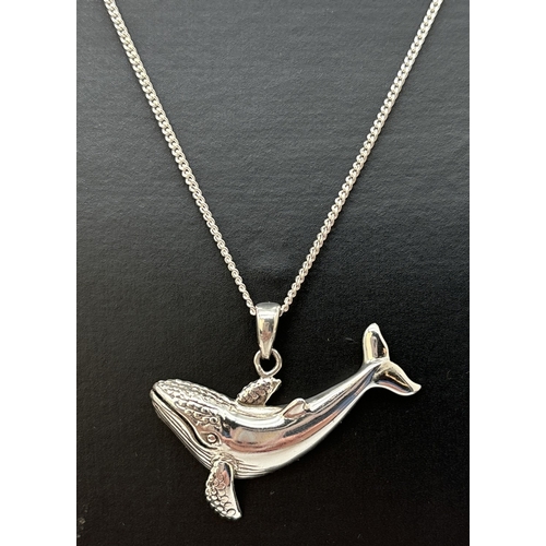 88 - A 925 silver whale pendant on an 18