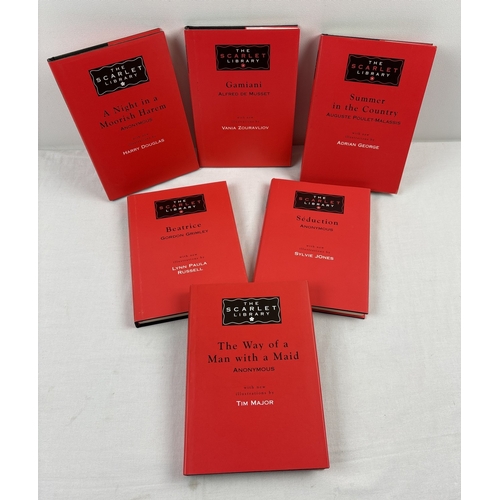 6 illustrated titles published by The Erotic Print Society under their imprint, The Scarlet Library, 2001. All hardback with dust jackets. Comprising The Way of a Man with a Maid, Seduction, Beatrice, A Night in a Moorish Harem, Gamiani and Summer in the Country.