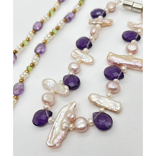 1054 - 2 items of pearl and amethyst jewellery. A 16