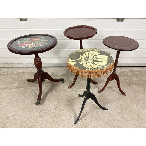 1387 - 4 assorted vintage wine tables with tripod feet and turned pedestals. To include black painted table... 