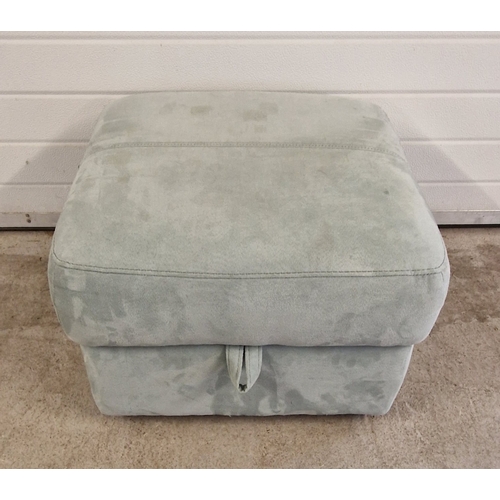 1394 - A modern pale blue suede storage foot stool with lift up/stay open top. Approx. 44cm tall x 63cm wid... 