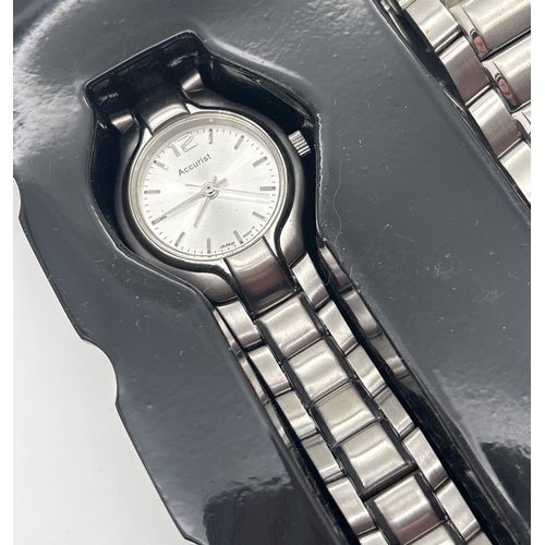 1144 - Matching His and Hers wristwatches by Accurist with stainless steel straps. Both with pale silver co... 