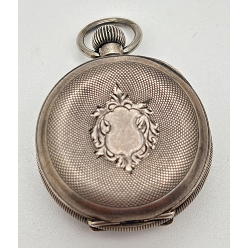 1151 - An antique continental 800 silver cased ladies pocket watch with engine turned decoration and empty ... 