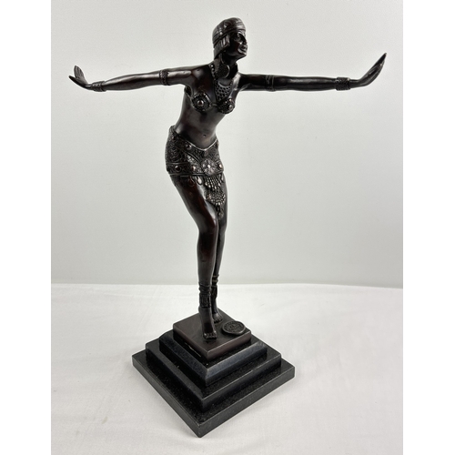 1201 - An Art Deco style bronze figurine of an exotic female dancer in Eastern attire - after Demetre Chapa... 