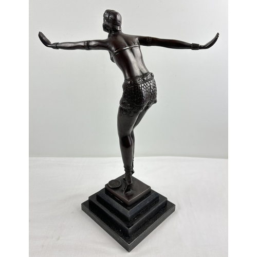 1201 - An Art Deco style bronze figurine of an exotic female dancer in Eastern attire - after Demetre Chapa... 