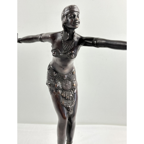 1201 - An Art Deco style bronze figurine of an exotic female dancer in Eastern attire - after Demetre Chapa... 