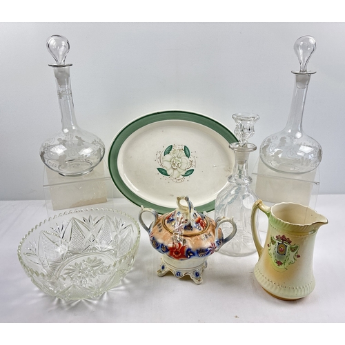 1241 - A box of assorted vintage & antique glass & ceramics, to include a Susie Cooper oval shaped meat/ser... 