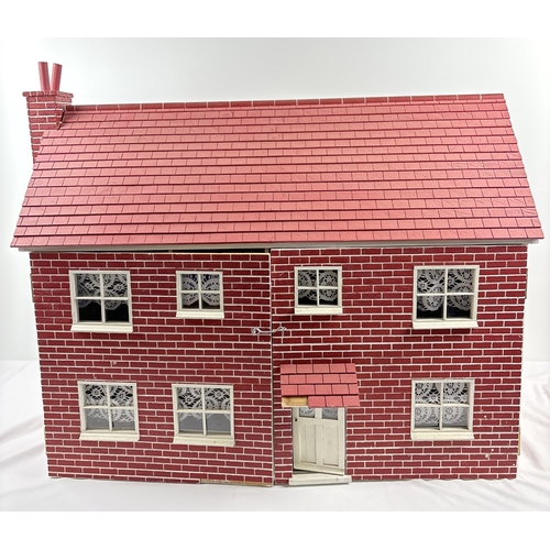 1281 - A large wooden fully furnished dolls house with red brick finish. Fully fitted with electrical light... 