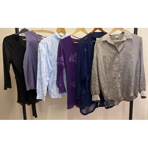 2015 - 6 women's blouses and shirts in varying colours and styles. To include satin, beaded chiffon and sle... 