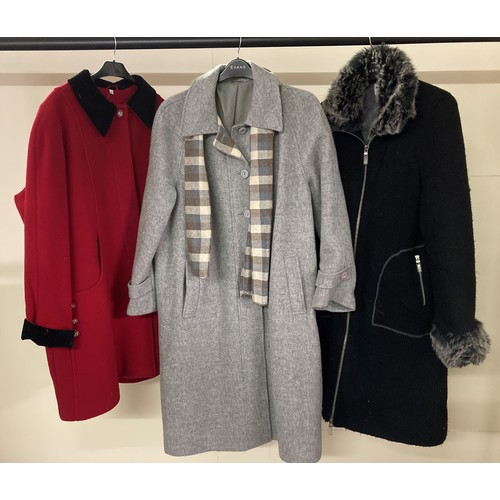 2023 - 2 ladies 3/4 length coats together with a ladies full length coat. A red swing style wool coat with ... 