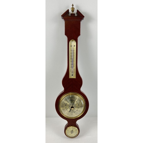 1305 - A vintage Metamic dark wood framed barometer and thermometer with brass detail. Approx. 68cm tall.