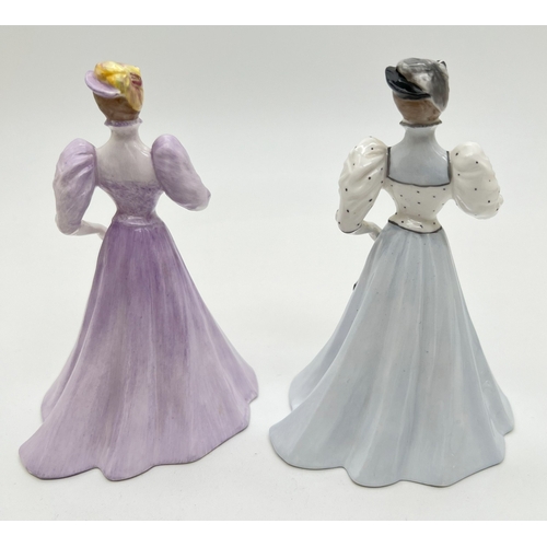 1220 - 2 miniature lady figurines by Coalport. Christine in pale lilac dress No. 2/85 and Elaine No. 9/85 i... 