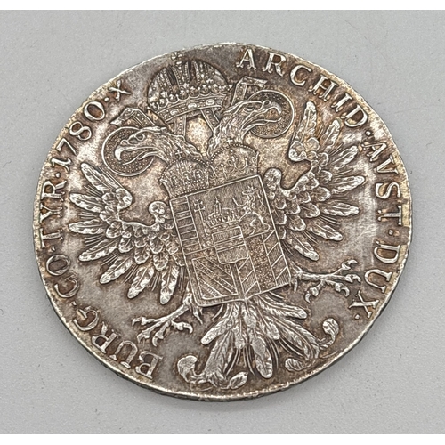 9 - Maria Theresia D.G. 1780 silver Thaler S.F. coin. Sovereign head of Maria Theresia to obverse with d... 